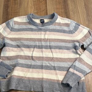 GAP Women's Striped Crew Neck Sweater - Gray, Cream, Tan